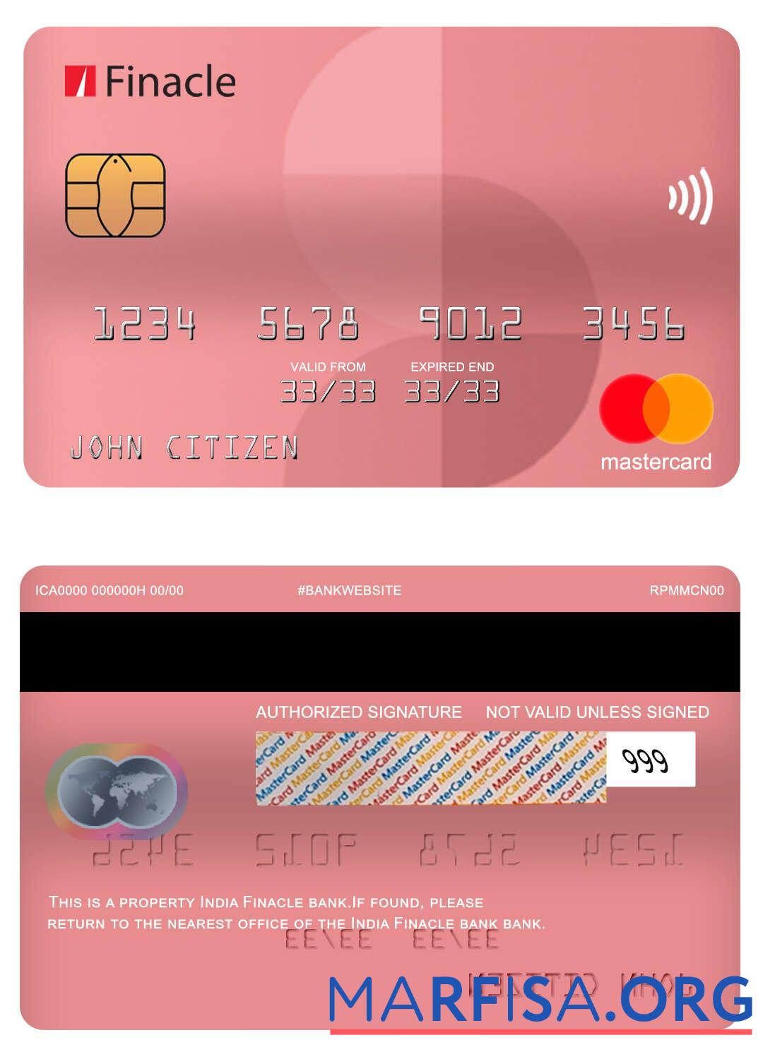 Realistic India Finacle bank mastercard template